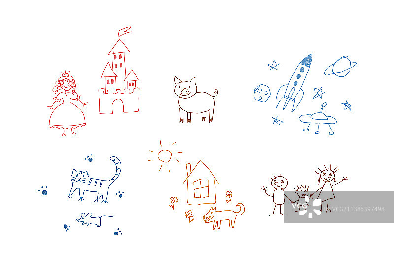 儿童简笔蜡笔画符号合集图片素材