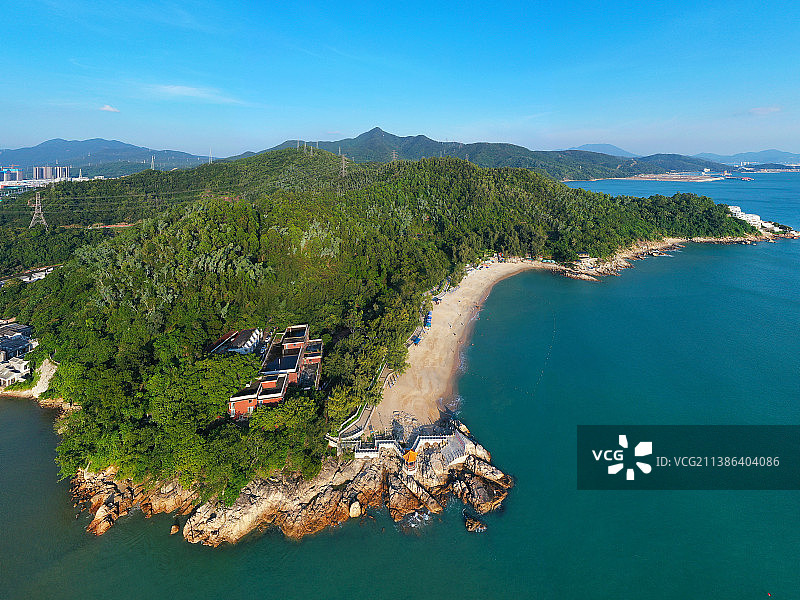 广东省深圳市大鹏新区沙鱼涌沙滩航拍图片素材