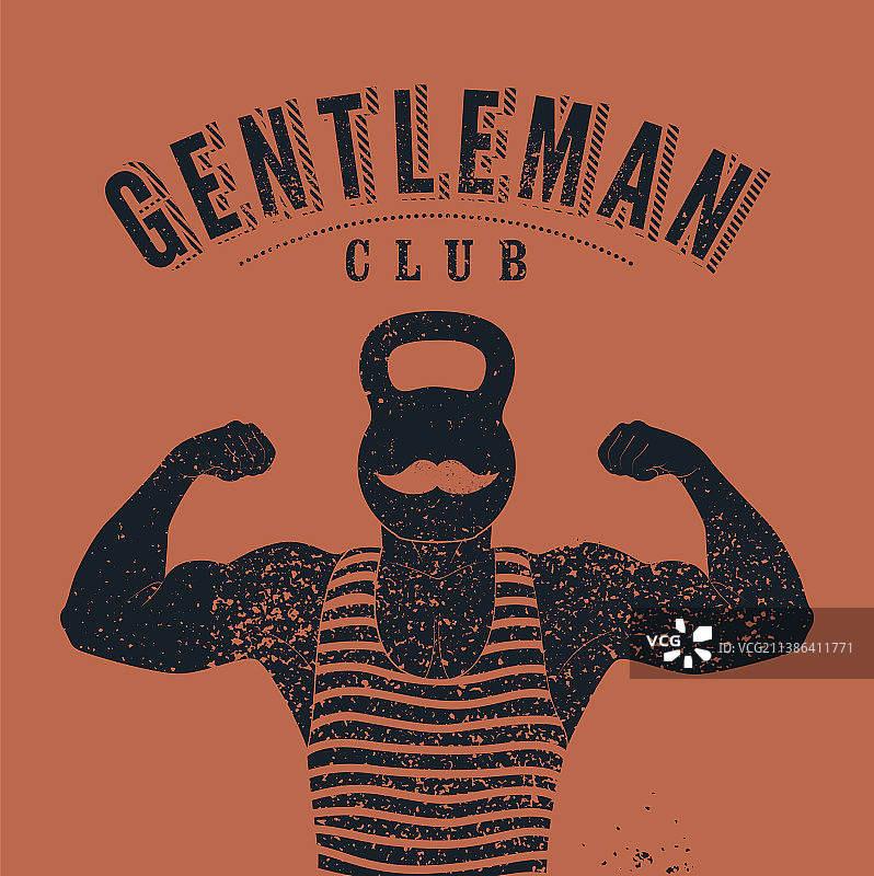 健身俱乐部复古海报与强壮男人图片素材