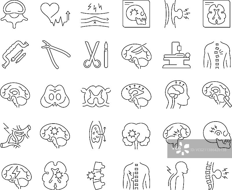 神经外科线性图标集图片素材