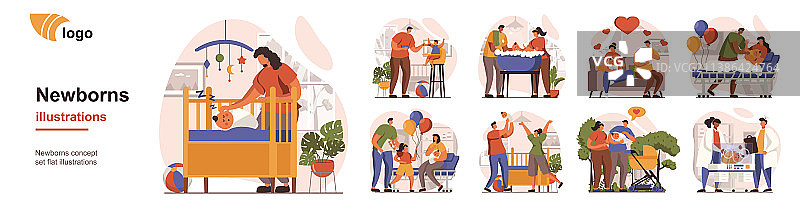 有新生婴儿的家庭概念（隔离）图片素材