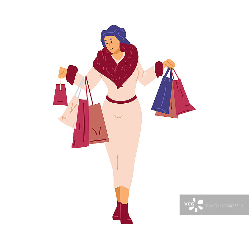 富裕女人奢华服装扁平风格图片素材