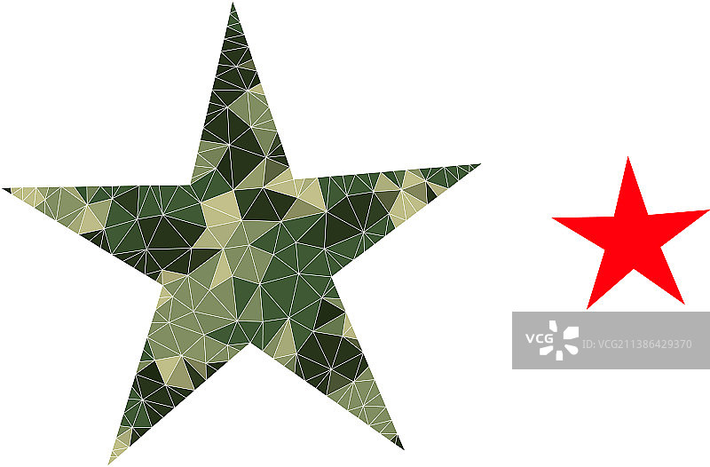 卡其色军队风格的Low-Poly马赛克星星图标图片素材