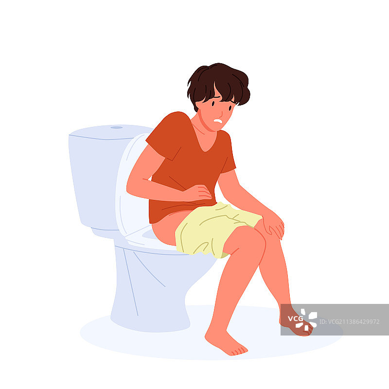 因胃痛或腹泻而难过的男人坐在马桶上图片素材