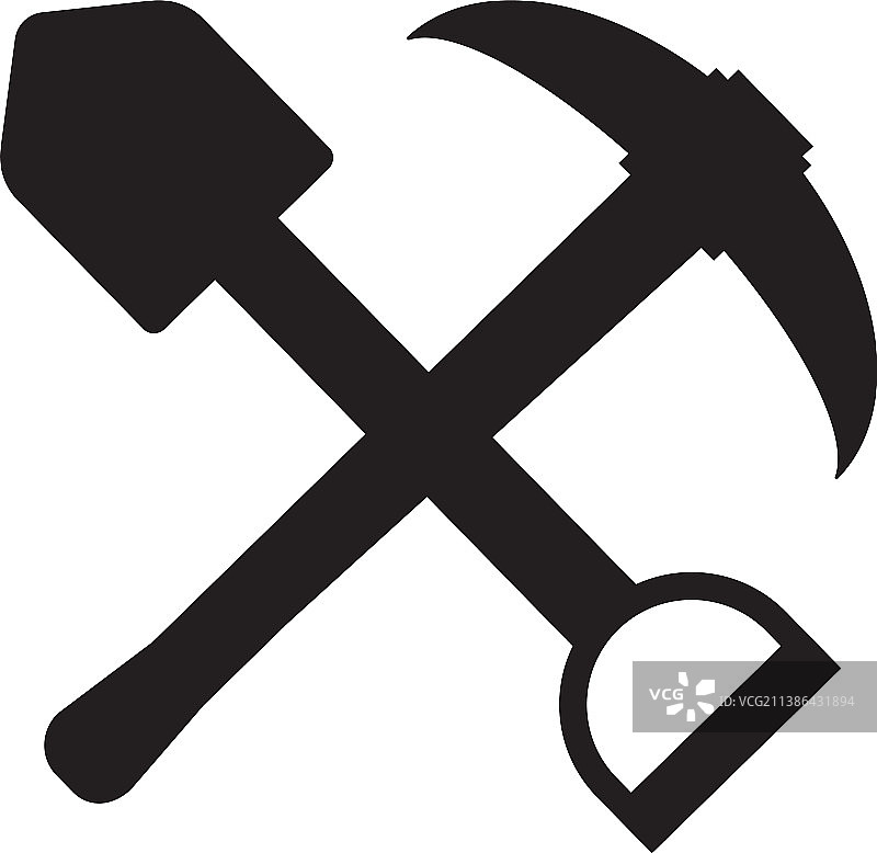 白色背景下的矿工镐和铲子图片素材