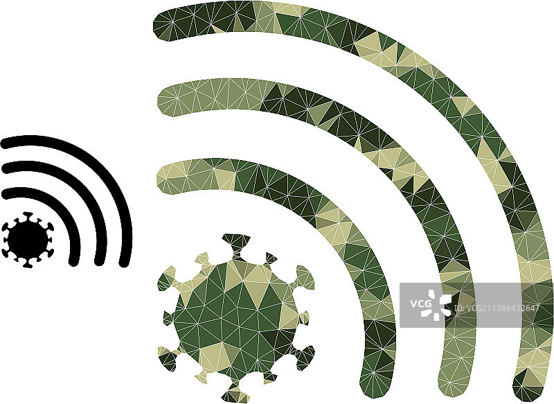 迷彩风格的低多边形马赛克病毒Wi-Fi信号图标图片素材