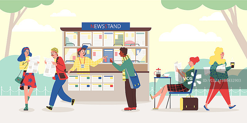 人们在街头购买报纸和杂志图片素材