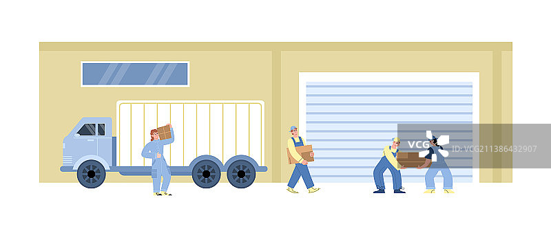 工人卸货的仓库建筑图片素材