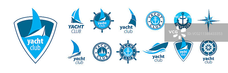 白色背景上的游艇标志套装图片素材