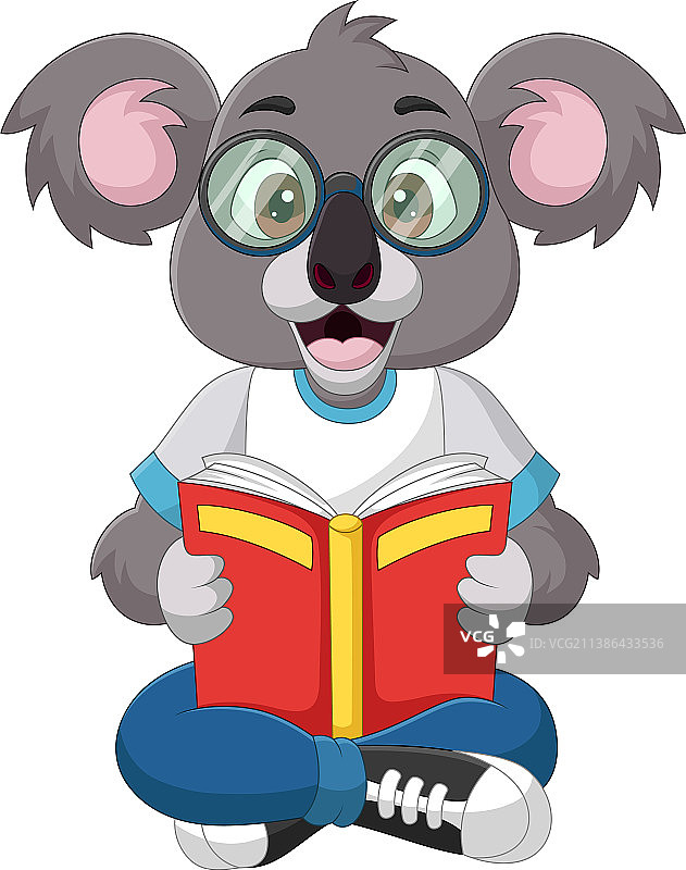卡通聪明的考拉正在读书图片素材