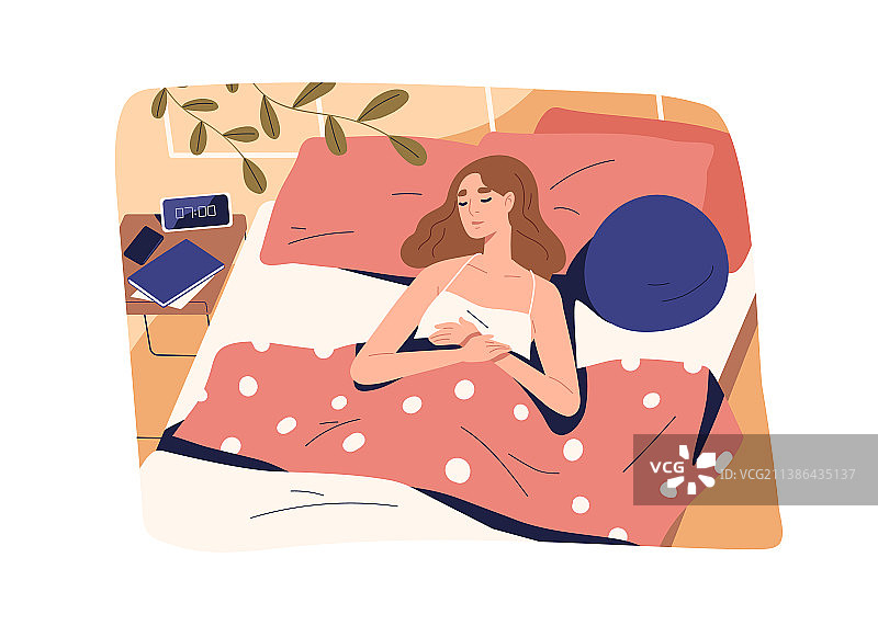 女人清晨在床上安睡图片素材