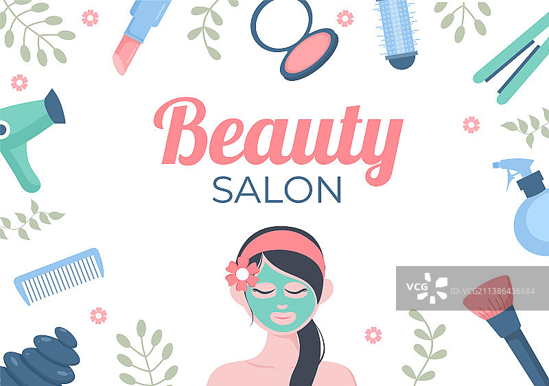 美容院中的化妆造型（扁平设计）图片素材