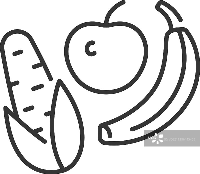 单色蔬菜和水果线条图标图片素材