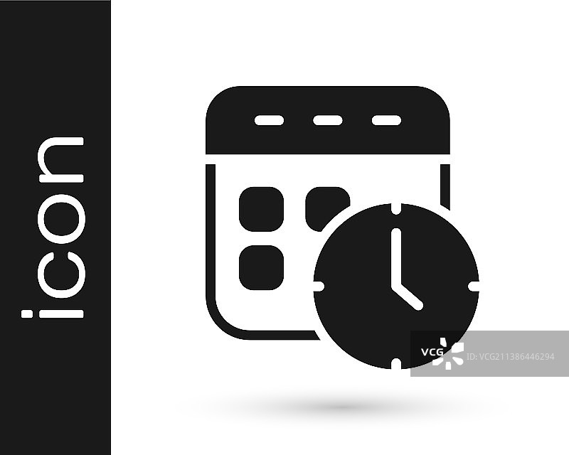 白色背景上的黑色日历和时钟图标图片素材