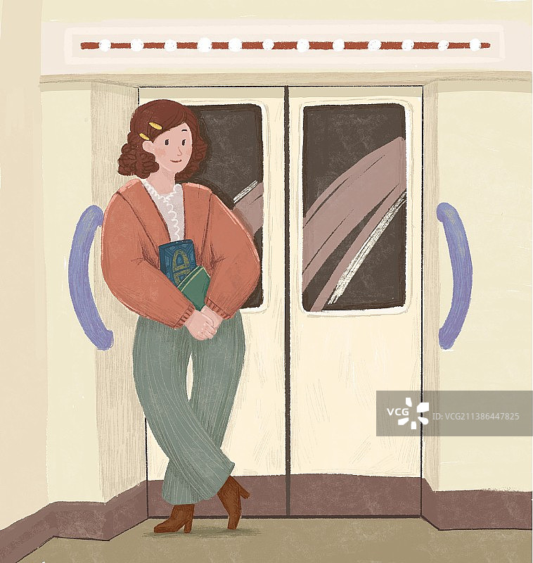 站在地铁里的女人图片素材