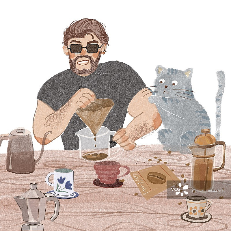 咖啡师与猫图片素材