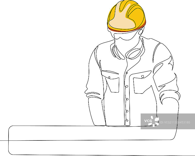 连续线条画：戴头盔的工程师图片素材