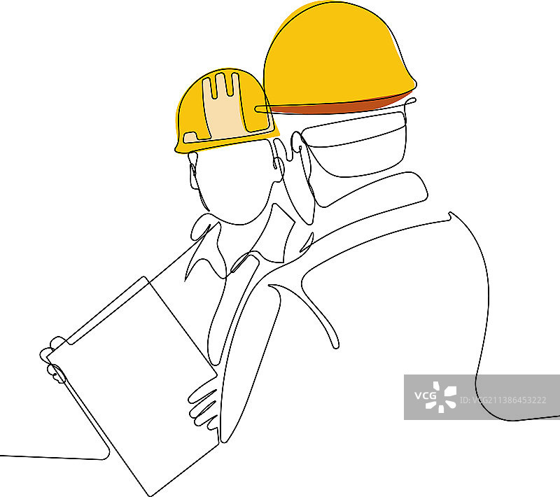 连续线条画：戴头盔的工程师图片素材