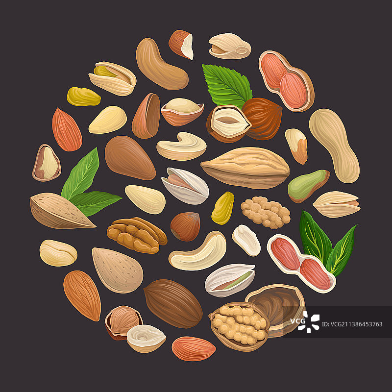 腰果和杏仁环形排列的坚果图片素材