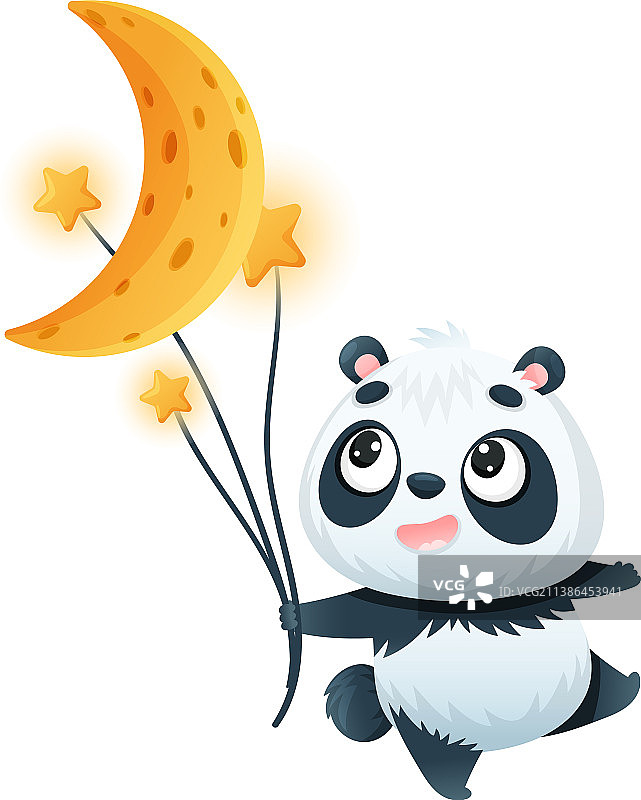 可爱熊猫拿着明亮的星星图片素材