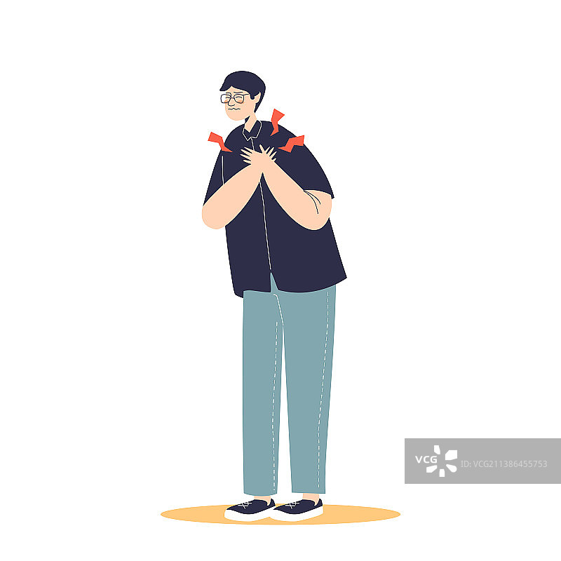 患有胸痛的年轻男人，心脏不适图片素材