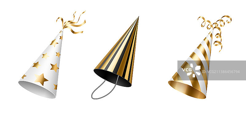 金色和黑色条纹圆点派对帽图片素材