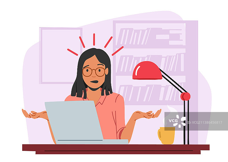 坐在笔记本电脑前工作压力大的困惑女商人图片素材