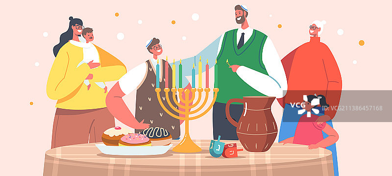 幸福的一家：孩子们庆祝犹太教光明节图片素材