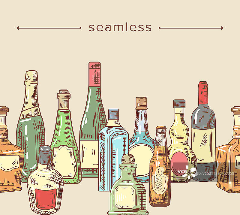 玻璃瓶酒精饮品无缝图案图片素材