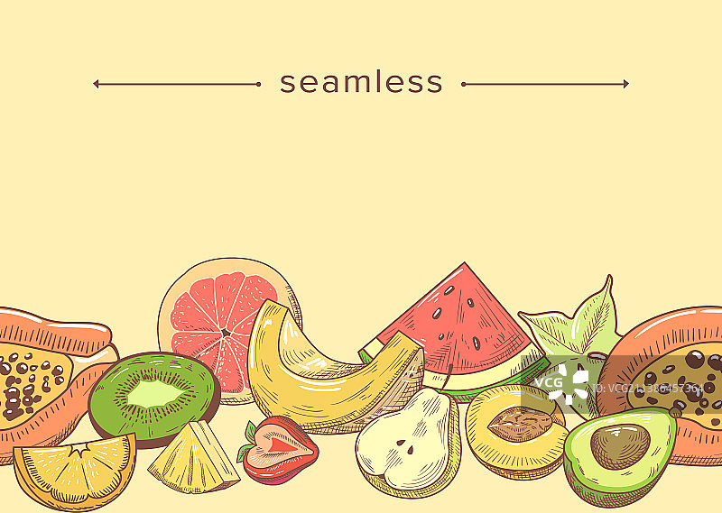新鲜水果切片涂鸦无缝图案图片素材