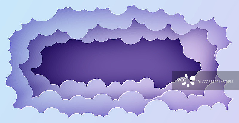 剪纸夜空云朵矩形边框图片素材