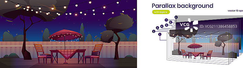 带有后院的夜晚视差背景图片素材