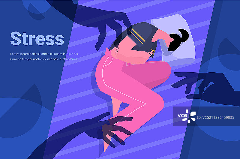 疲惫沮丧的女子躺在床上，心情不好图片素材