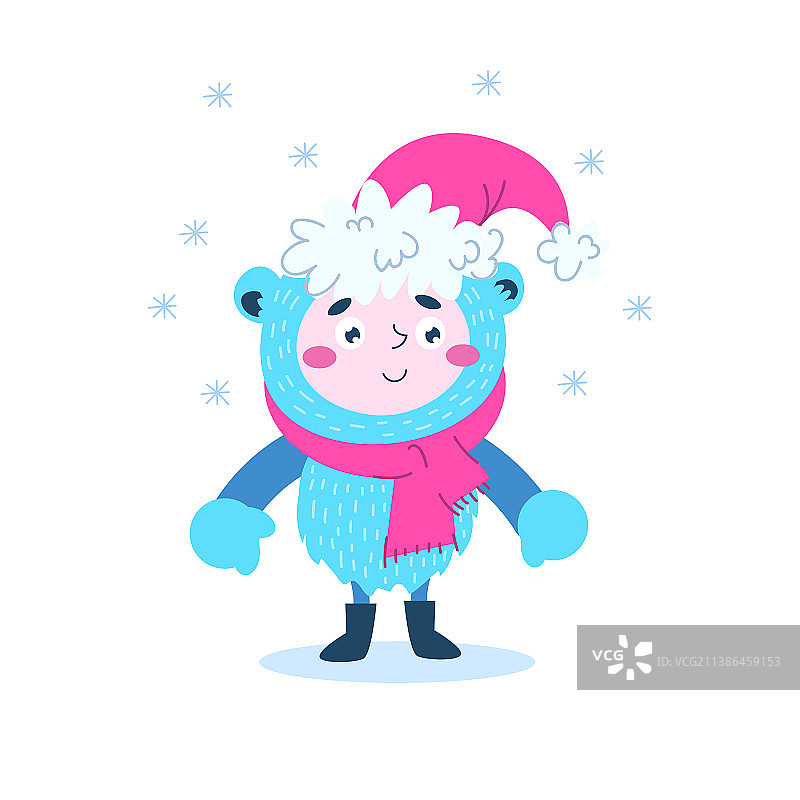 戴着圣诞帽和围巾的神话雪人图片素材