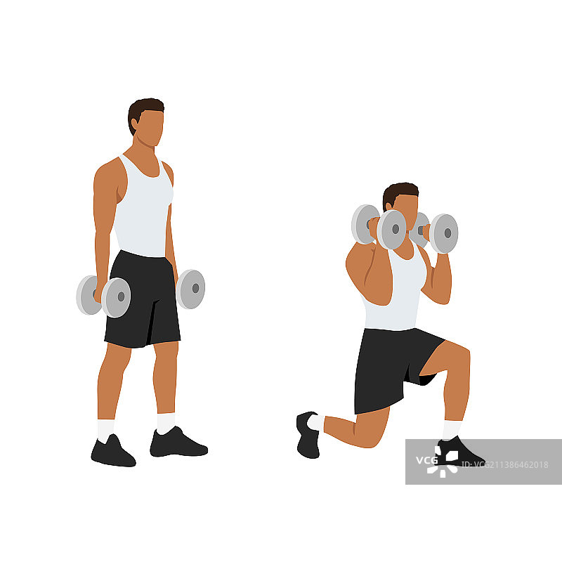 男人做弓步和二头肌锤式弯举图片素材