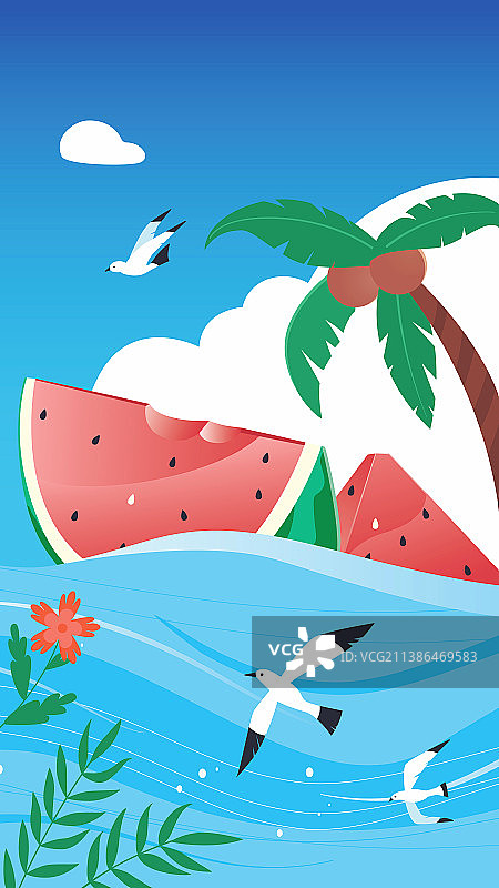 西瓜泳池派对插画图片素材