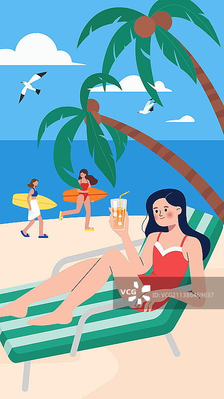 夏日海滩旅行插画图片素材