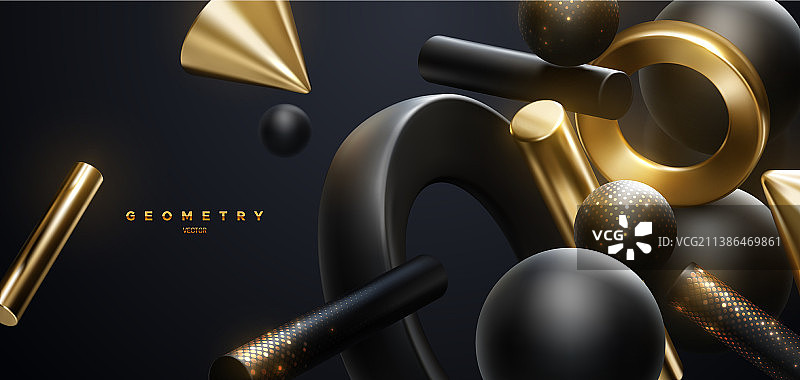 黑色和金色几何形状抽象背景图片素材