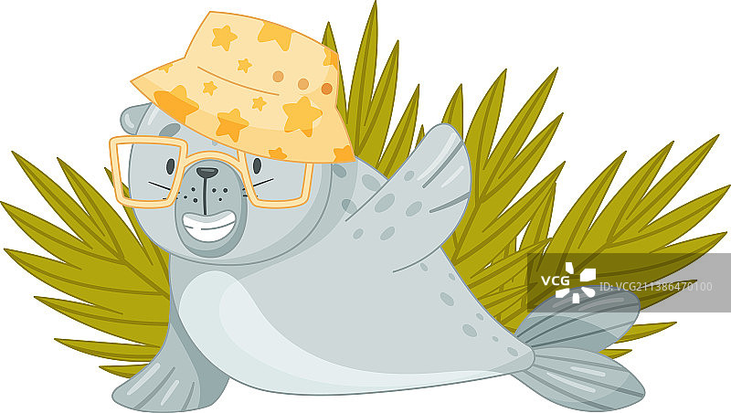 在沙滩上晒日光浴的可爱小海豹图片素材