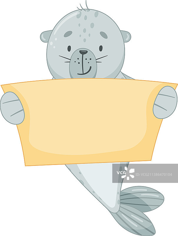 可爱的小海豹举着空白banner图片素材