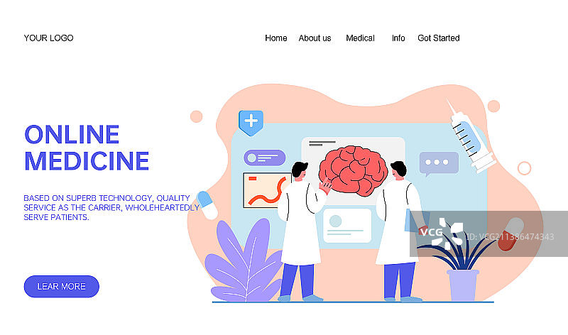 两位医生在分析病人身体状况扁平插画图片素材