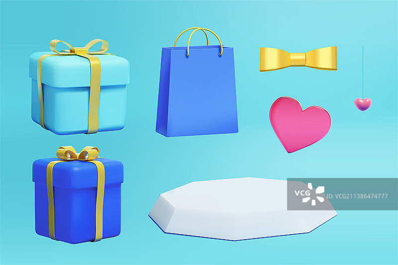 节日礼物盒与爱心三维模型素材图片素材