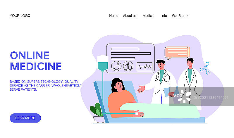 医生在病房里给患者做检查扁平插画图片素材