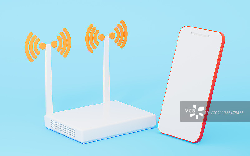 无线路由器与手机3D渲染图片素材