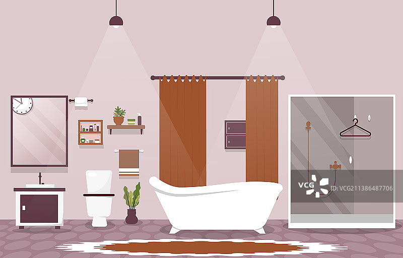 整洁的浴室室内设计含壁橱浴缸图片素材