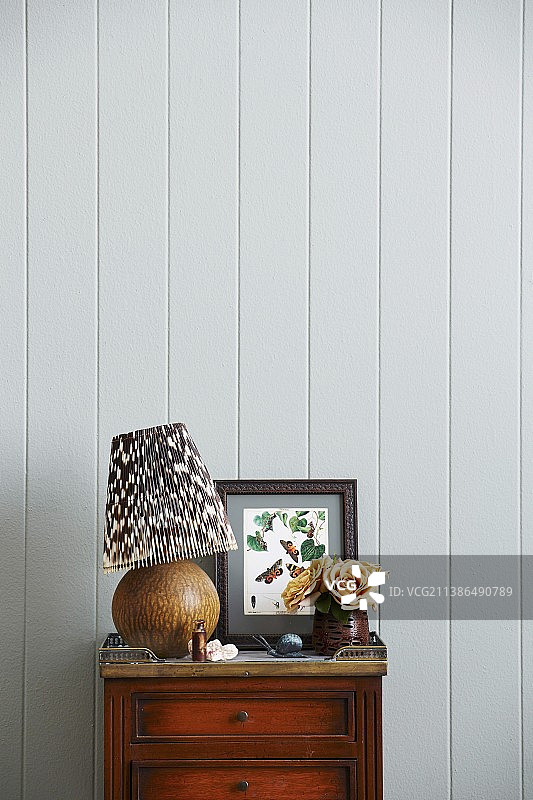 动物绘画和玫瑰旁的铆钉灯罩图片素材