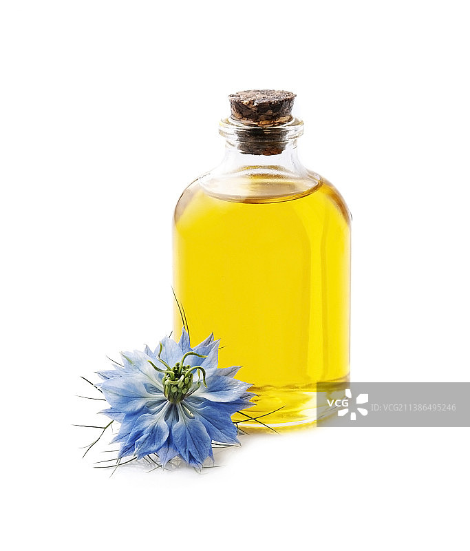 黑孜然油与 Nigella 花图片素材