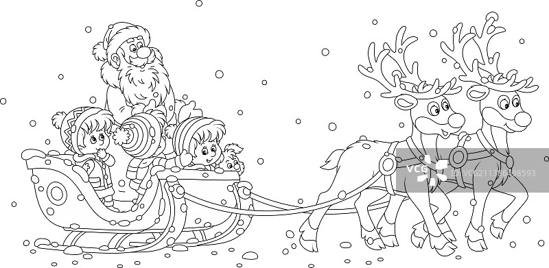 圣诞老人乘坐魔法雪橇带着孩子们图片素材