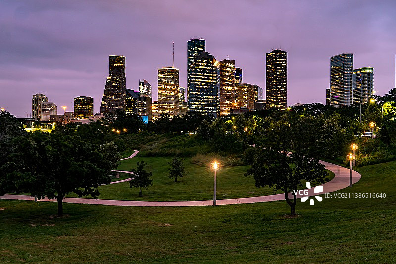休斯顿市中心天际线—埃莉诺·廷斯利布法罗河口公园，美国图片素材