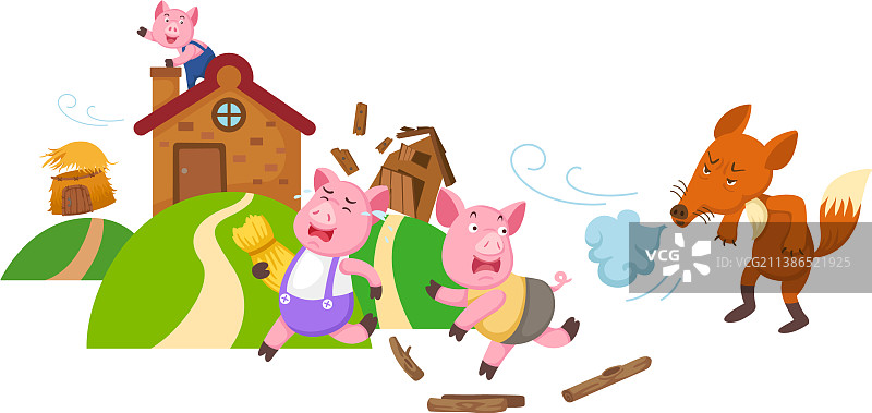 独立童话故事三只小猪图片素材